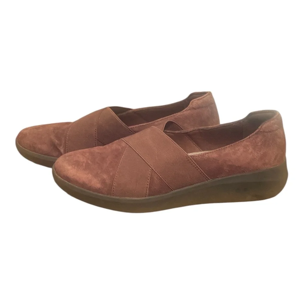 Clarks Collection Step June Shell Burgundy Suede Slip On Loafers Womens 10 M